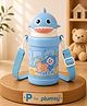 P for Plumsy Shark Water Bottle with Straw for Kids | Stainless Steel Insulated Bottle with Straw | Leakproof 550ml- Blue
