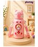 P for Plumsy Bear Water Bottle with straw for Kids | Stainless Steel Insulated Bottle with Carry Strap | 500ml- Pink