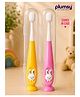 P for Plumsy Baby Toothbrush with Suction Vacuum Base with a Case| Soft Silicone Training Brush- Yellow & Pink (Pack of 2)