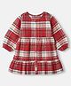 Babyhug Cotton Woven Full Sleeves Frock With Tartan Plaid Print in Red