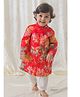 Tiber Taber Cotton Woven Full Sleeves Kurta & Pyjama Set with Floral Print in Red
