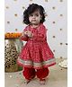 Tiber Taber Cotton Woven Full Sleeves Kurta and Dhoti with Bandhani Print in Red for 6-12 Months