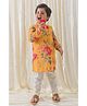 Tiber Taber Cotton Woven Full Sleeves Kurta & Pyjama Set with Floral Print in Yellow