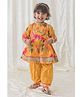 Tiber Taber Cotton Woven Full Sleeves Kurti and Salwar Set with Floral Print in Yellow for 3-6 Months