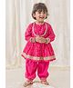 Tiber Taber Cotton Woven Full Sleeves Angrakha and Salwar Set with Bandhani Print in Pink