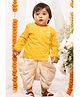 Tiber Taber Cotton Woven Full Sleeves Kurta & Dhoti Set with Bandhani Print in Yellow