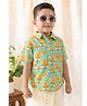 Tiber Taber Cotton Woven Ethnic Shirt with Half Sleeves and Kathakali Dancer Print in Green for 4-5 Years