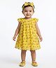 Creative Kids Woven Cap Sleeves Floral Printed Dress - Yellow