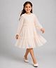Creative Kids Net Woven Full Peasant Sleeves Floral Embroidered Dress - Cream