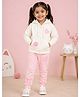 Kiddopanti Fleece Knit Full Sleeves Heart & Paw Printed Winter Hooded Sweatjacket & Joggers - Off White & Pink