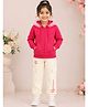 Kiddopanti Fleece Knit Full Sleeves Beads Embellished Winter Hooded Sweatjacket & Joggers - Fuchsia Pink & Off White