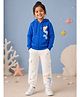 Kiddopanti Fleece Knit Full Sleeves Mermaid Printed Winter Hooded Sweatjacket & Joggers - Royal Blue & Off White