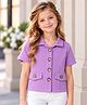 CrayonFlakes Knit Half Sleeves Textured Shirt Style Top - Purple