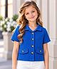 CrayonFlakes Knit Half Sleeves Textured Shirt Style Top - Blue