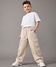 Arias Cotton Woven Full Length Loose Fit Trousers with cargo pockets - Beige