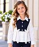CrayonFlakes Cotton Woven Full Sleeves Bow Applique Detailed Shirt Style Top - Off White