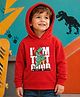 NUSYL Fleece Knit Full Sleeves Dinosaur & Typography Printed Winter Hoodie - Red