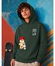 NUSYL Fleece Knit Full Sleeves Bear & Cool Boy Text Printed Light Winter Hoodie - Olive Green