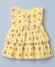 Babyhug Cotton Woven Frock with Frill Sleeves and Floral Print in Yellow