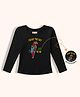 Orange Sugar Cotton Knit Full Sleeves Parrot Embroidered Top - Black