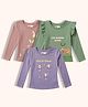 Orange Sugar Cotton Knit Pack Of 3 Full Sleeves Stag & Butterflies Printed Tops - Pink Green & Purple