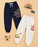 Button Bear Cotton Knit Pack Of 2 Nickelodeon Featuring Spongebob SquarePants Characters Printed Joggers - Off White & Navy Blue
