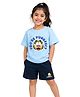 Button Bear Cotton Knit Garfield Featuring Half Sleeves Character Printed Tee & Shorts Set - Blue