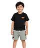 Button Bear Cotton Knit Ninja Featuring Half Sleeves Characters Printed Tee & Shorts Set - Black