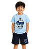 Button Bear Cotton Knit Paw Patrol Featuring Half Sleeves Characters Printed Tee & Shorts Set - Blue