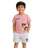 Button Bear Cotton Knit Paw Patrol Featuring Half Sleeves Characters Printed Tee & Shorts Set - Pink