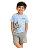 Button Bear Cotton Knit Paw Patrol Featuring Half Sleeves Characters Printed Tee & Shorts Set - Blue