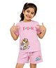 Button Bear Cotton Knit Paw Patrol Featuring Half Sleeves Characters Printed Tee & Shorts Set - Pink