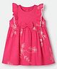 Babyhug Cotton Woven Fit and Flare Dress with Frill Sleeves, Bow Applique and Floral Embroidery in Pink for 3-6 Months