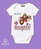 BLUSHES 100% Cotton Knit Navratri Theme Half Sleeves My First Navratri Text Printed Onesie - White