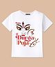 BLUSHES 100% Cotton Knit Durga Puja Theme Half Sleeves Happy Durga Puja Text Printed Tee - White