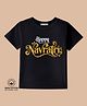BLUSHES 100% Cotton Knit Navratri Theme Half Sleeves Happy Navratri Text Printed Tee - Black