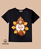 BLUSHES 100% Cotton Knit Durga Puja Theme Half Sleeves My First Durga Puja Text Printed Tee - Black