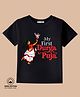 BLUSHES 100% Cotton Knit Durga Puja Theme Half Sleeves My First Durga Puja Text Printed Tee - Black