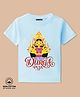 BLUSHES 100% Cotton Knit Durga Puja Theme Half Sleeves My First Durga Puja Text Printed Tee - Aqua Blue
