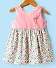 Enfance Core Cotton Knit One Piece Frock with Sleeveless, Floral Print and Applique in Peach