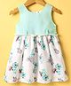 Enfance Core Cotton Knit Frock and Belt with Sleeveless, Floral Print in Sea Green
