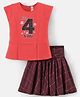 Enfance Core Cotton Blend Half Sleeves Top and Skirt with Knee Length and Number Print in Red