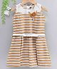Enfance Core Cotton Knit Dress with Sleeveless, Floral Applique and Striped Print With Belt in Golden