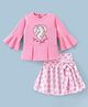 Enfance Core Knit Top and Skirt with 3/4th Sleeves, Bell Sleeves and Unicorn Print - Pink