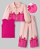OLLINGTON ST. Cotton Looper Knit Full Sleeves Co-ord Jacket with Tank Top and Trouser with Full Length and Leaves Print - Peach & Pink