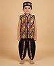 Ridokidz Cotton Woven Sleeveless Gujrati Garba & Kedia Navratri Theme Kurta & Dhoti Set With Cap - Black