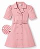 Hola Bonita Knit Dress with Half Sleeves and Pearls Applique With Belt in Pink