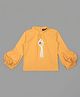 Actuel Woven Full Peasant Sleeves Ornament Applique Detailed Top - Orange