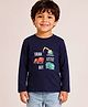 Campana 100% Cotton Knit Full Sleeves Tough Little Guy Text & Vehicles Printed Tee - Navy Blue
