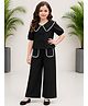 Little Marine Woven Half Puffed Sleeves Bow Applique Detailed Top & Pants Set - Black
